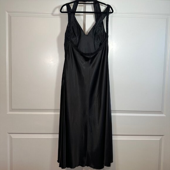 Vintage Aspeed 90s y2K Black Beaded Satin Maxi Dress with Shawl 2XL - Picture 9 of 12